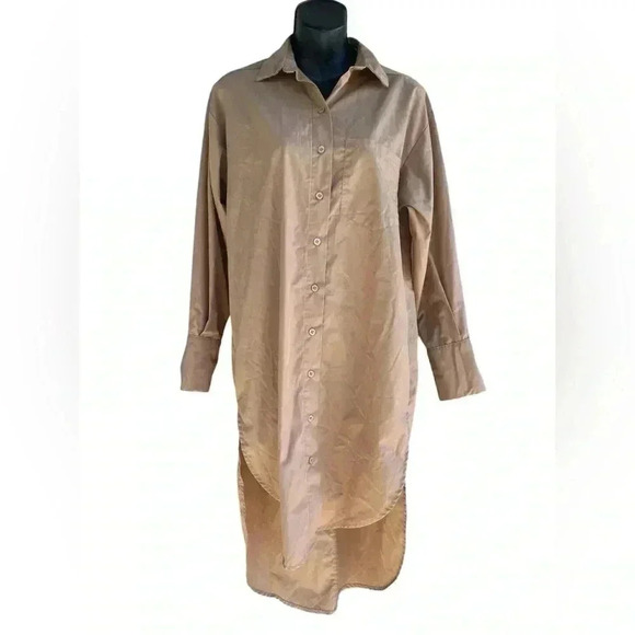 Fashon Nova women’s tunic camisole high low button down pocket tan Khaki beige - Picture 2 of 8